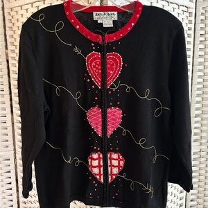Jack B. Quick Black and Red Heart Embellished Cardigan